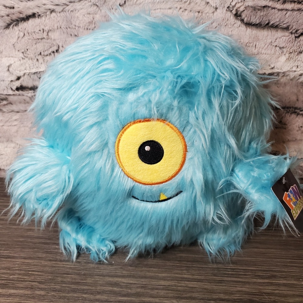 Fun Express Teal Turquoise Blue Fuzzy Furry Shaggy Hairy One Eyed Monster Plush